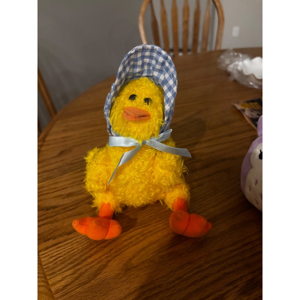 1993 Ty Collectibles Bonnie Duck Plush Yellow Gingham Bonnet Moving limbsVintage